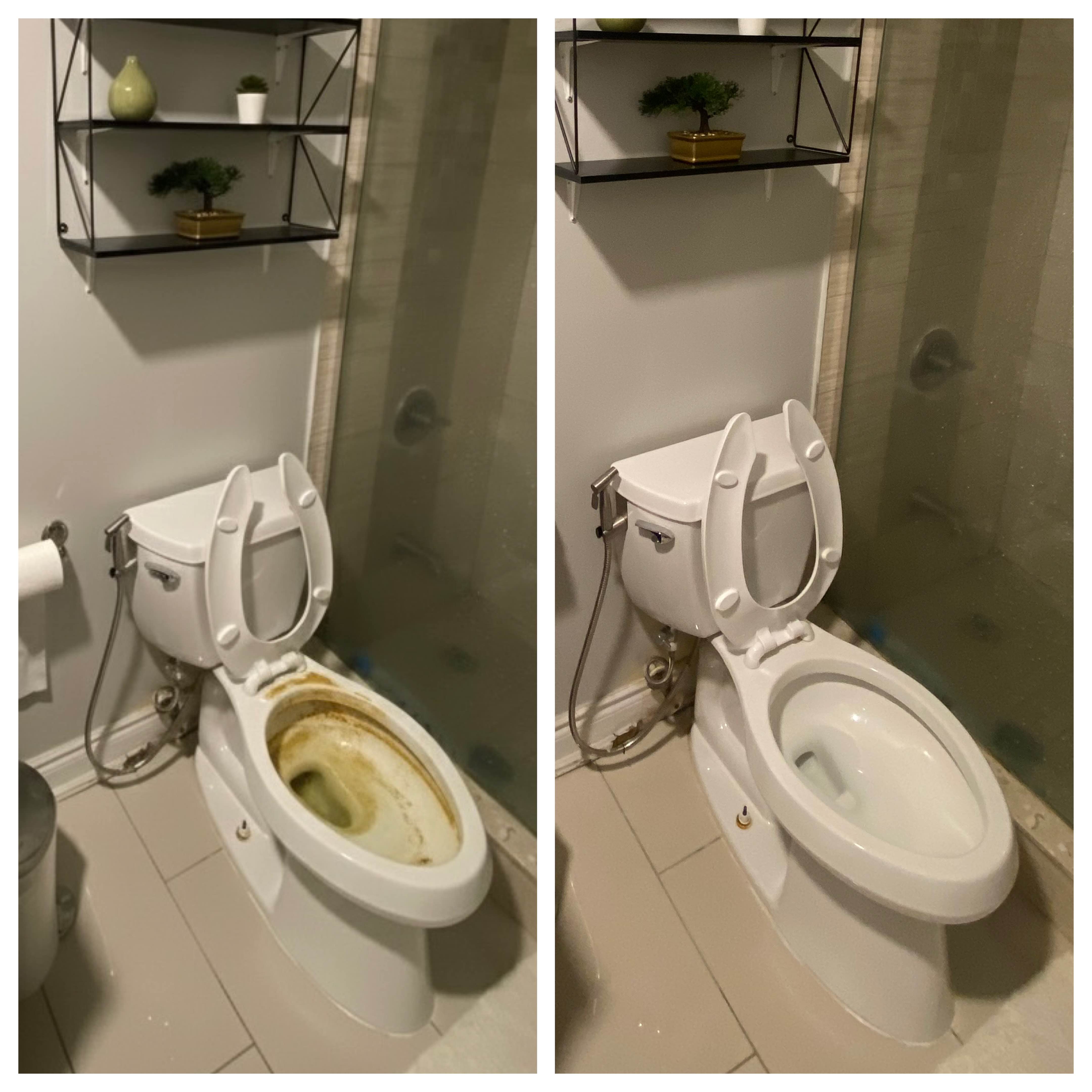 Clean toilet before and after deep cleaning